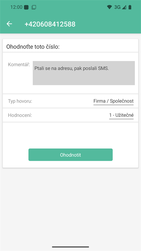 Přidání komentáře k telefonnímu číslu