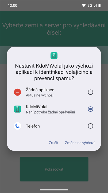 Nastavení výchozí aplikace pro identifikaci volajícího a spamu