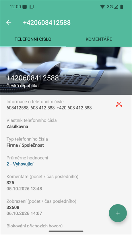 Detail telefonního čísla