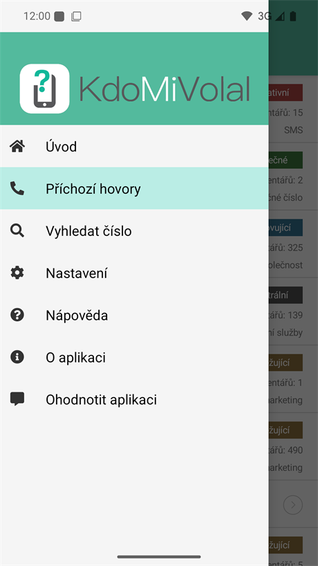 Menu aplikace