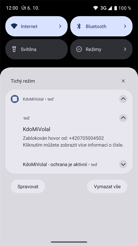 Oznámení o zablokování telefonního čísla