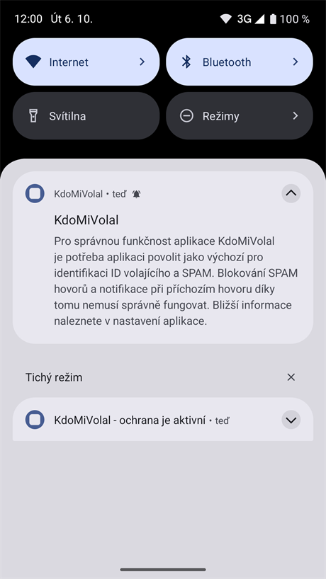 Upozornění na chybějící oprávnění