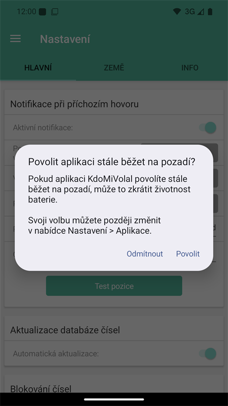 Oprávnění pro běh na pozadí
