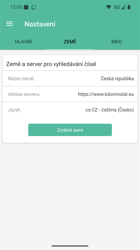 Nastavení země a serveru pro vyhledávání
