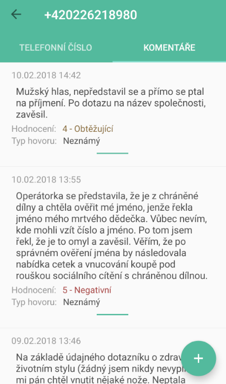 Komentáře k telefonnímu číslu