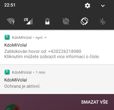 Notifikace zablokování telefonního čísla