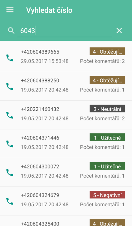 Vyhledávání telefonního čísla